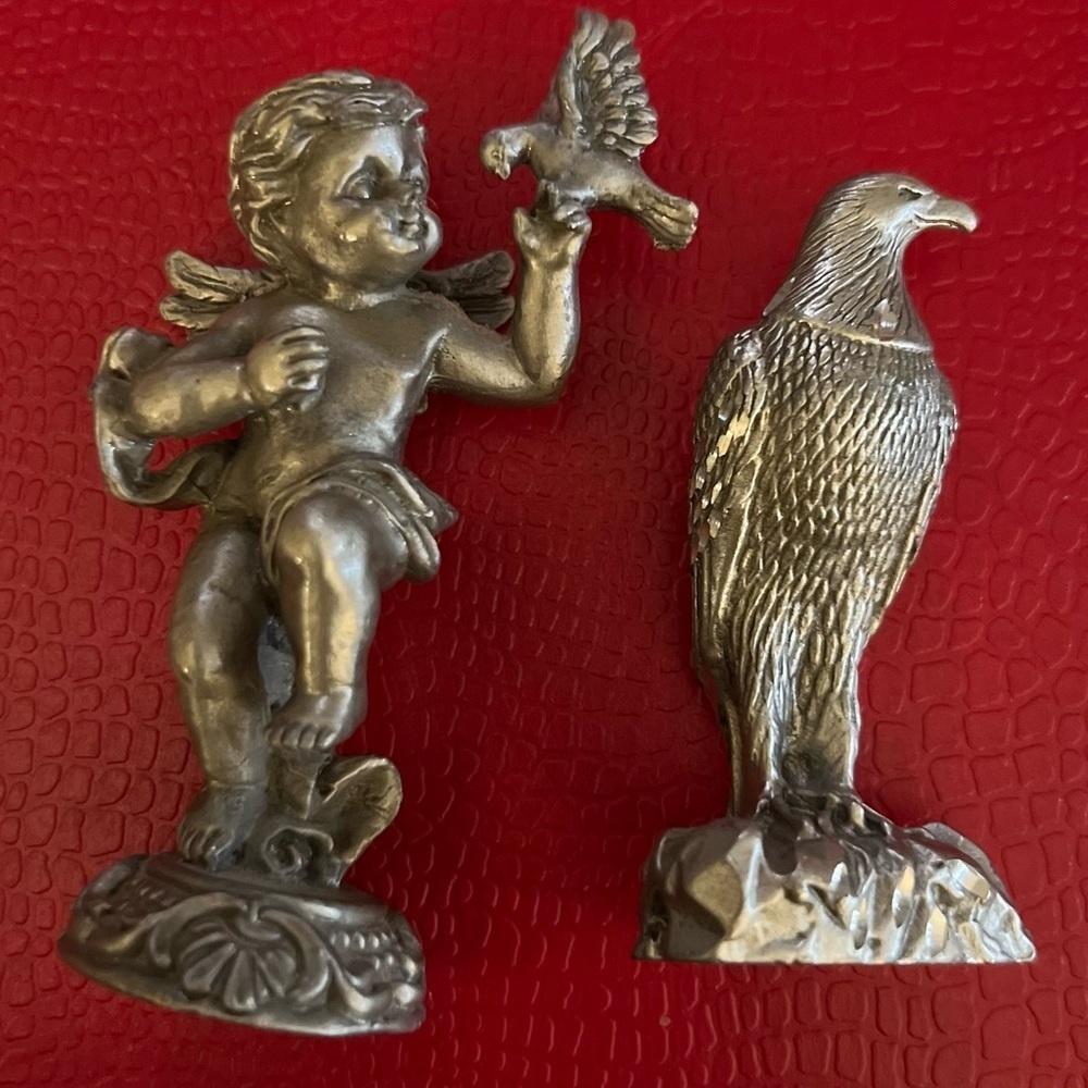 2- Pewter Cherub Figurine W/Dove
Vintage SUN and Pewter Eagle,Collectible Pewter